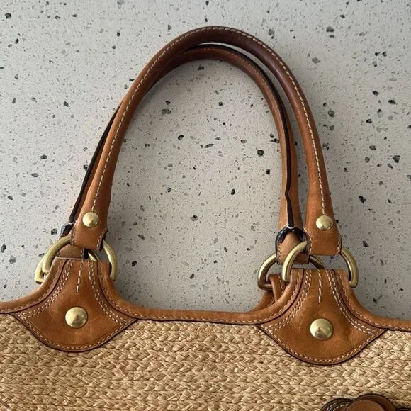 Coach Bleecker Natural Straw Tan Tote Handbag with Leather Accents Boho Vacation - Picture 11 of 16